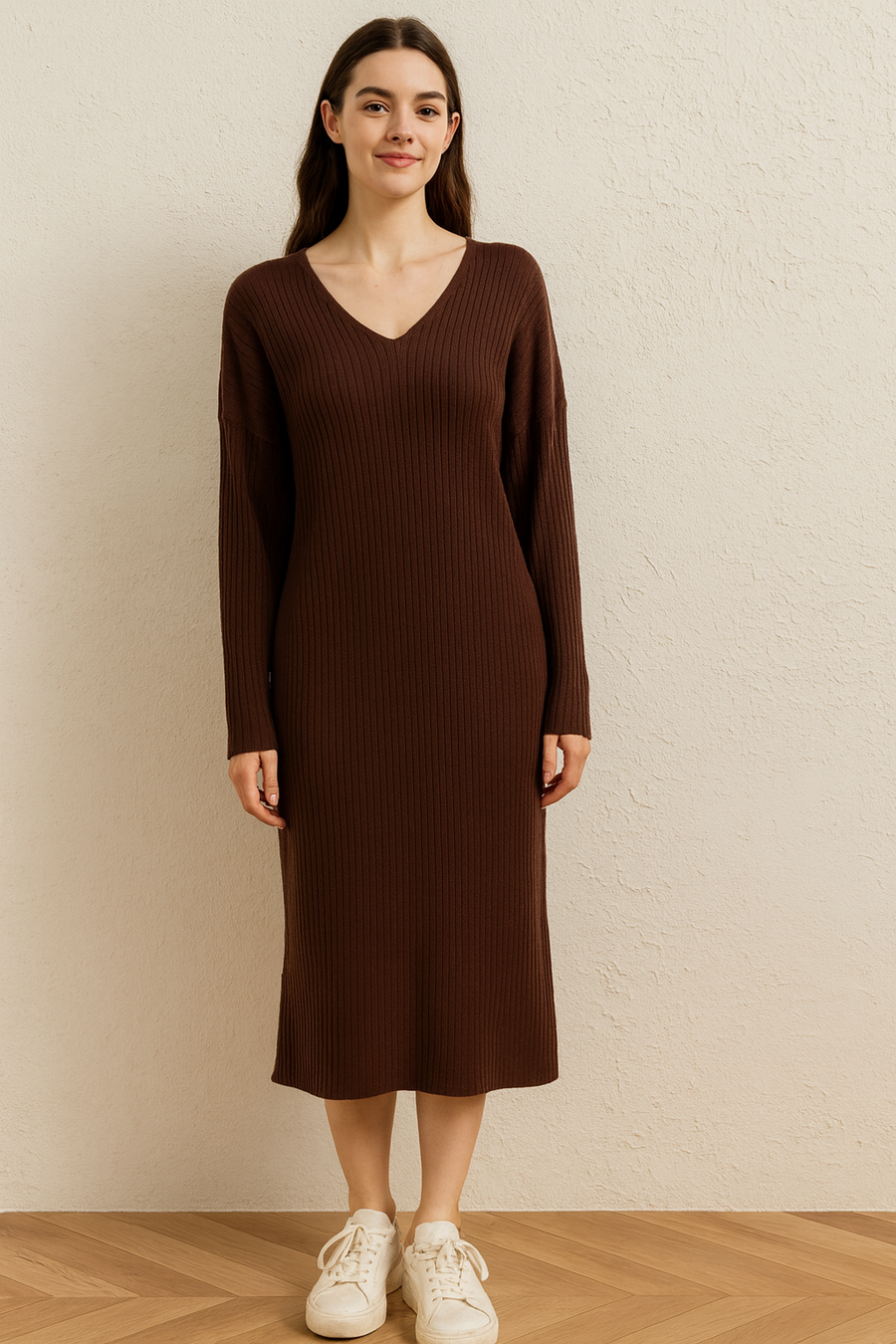 PLUS SIZE RIBBED V NECK DRESS