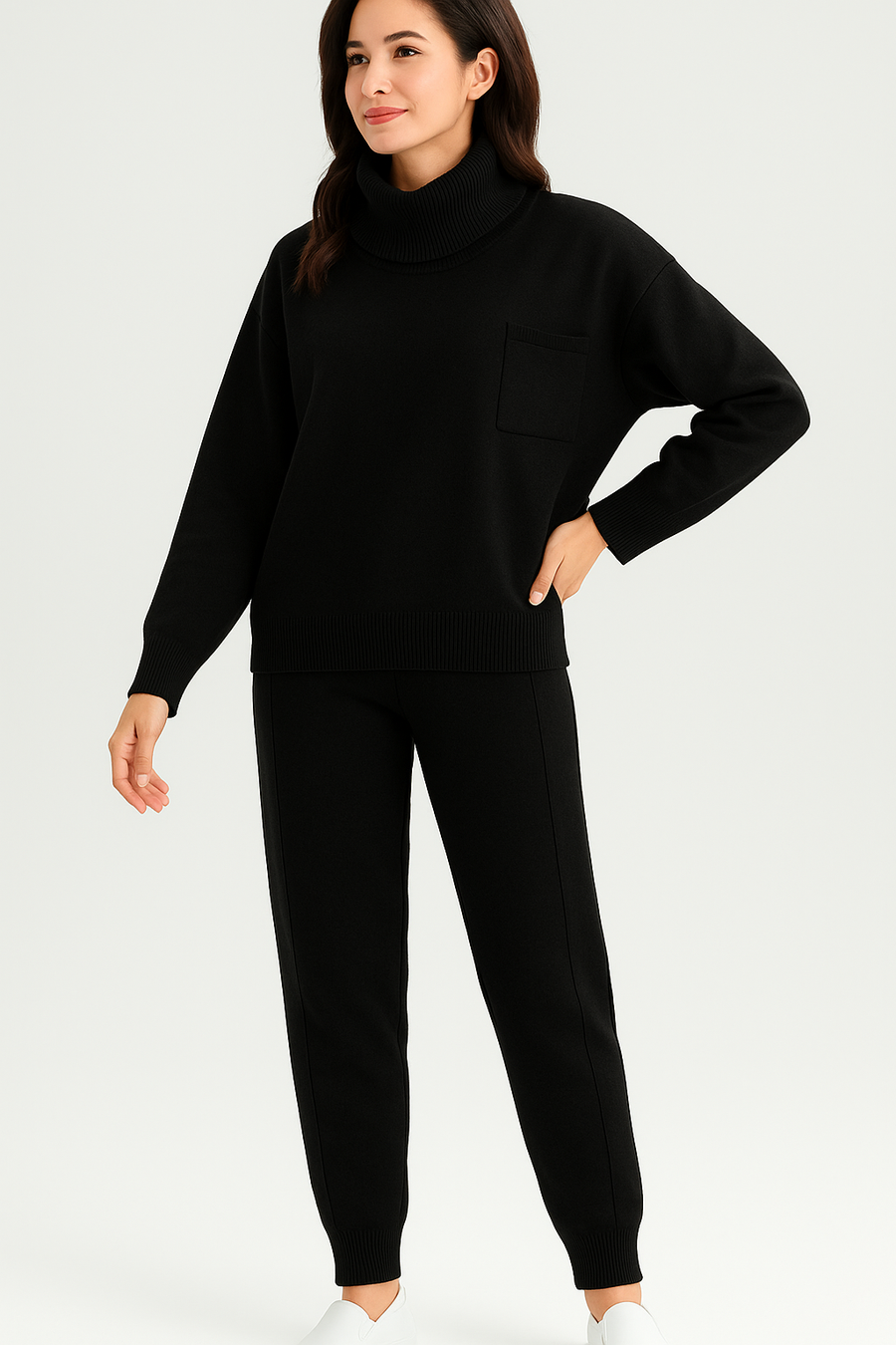 HEAVY KNIT CO-ORD SET ROLL NECK AND CHEST POCKET