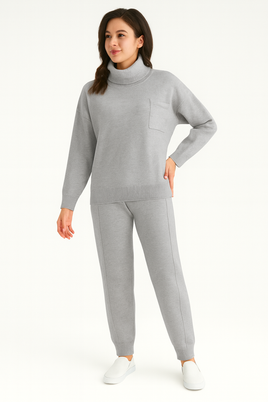 HEAVY KNIT CO-ORD SET ROLL NECK AND CHEST POCKET