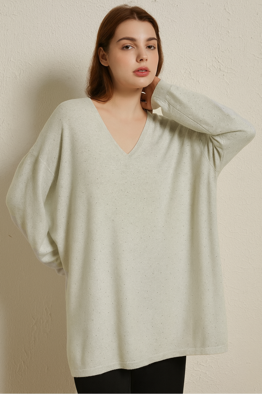 SOFT KNIT V NECK JUMPER WITH CRYSTALS ALLOVER FRONT