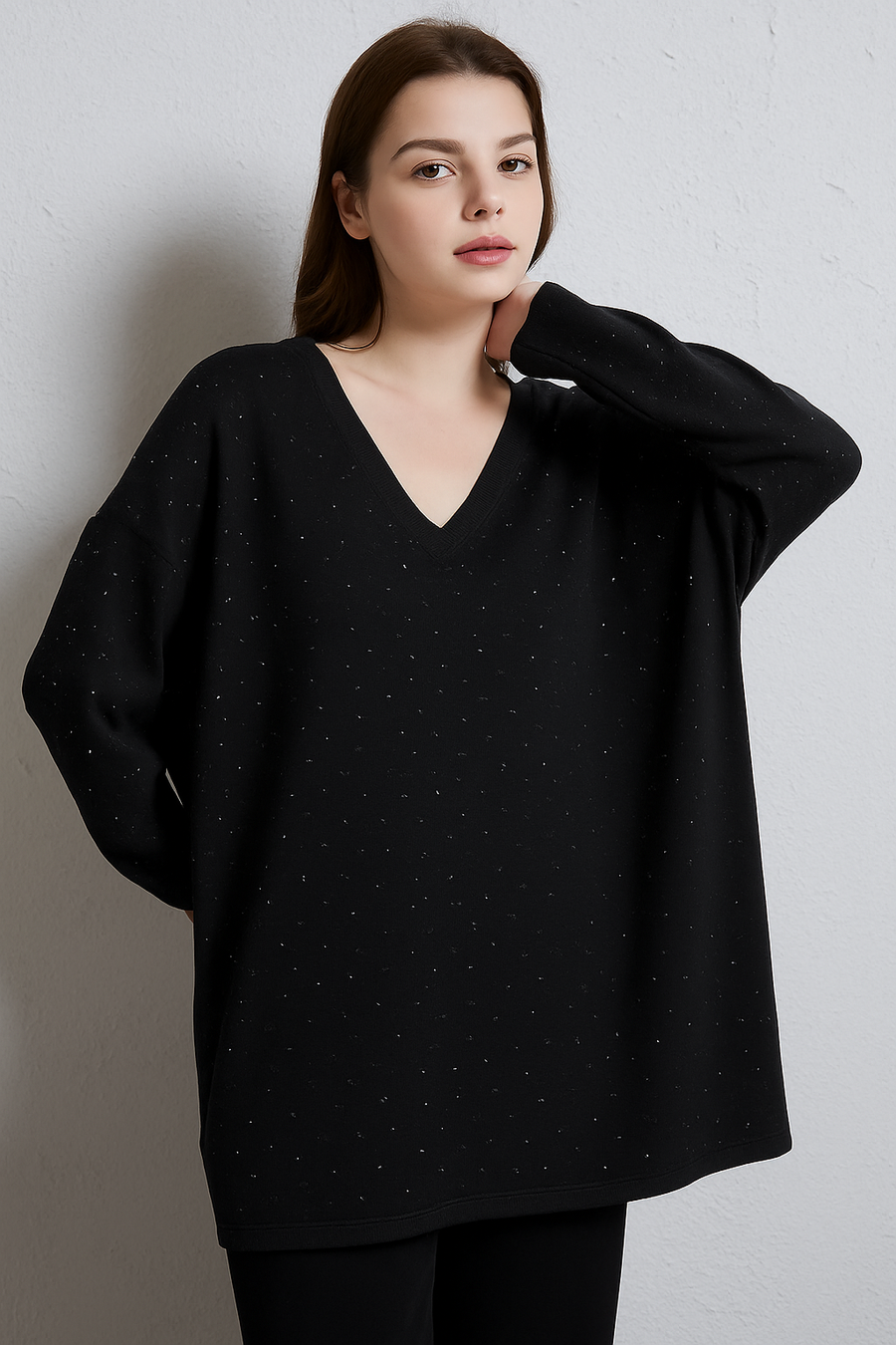 SOFT KNIT V NECK JUMPER WITH CRYSTALS ALLOVER FRONT