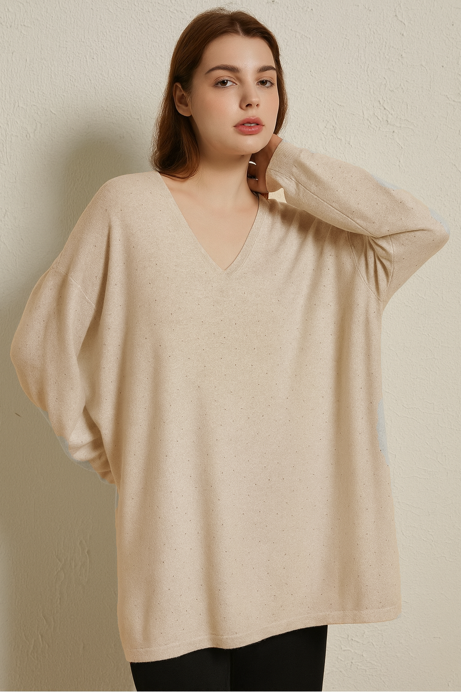 SOFT KNIT V NECK JUMPER WITH CRYSTALS ALLOVER FRONT