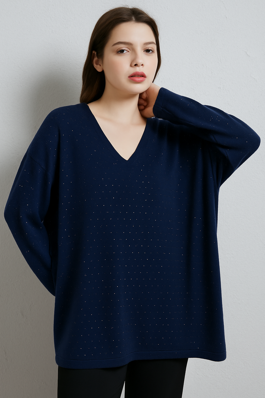 SOFT KNIT V NECK JUMPER WITH CRYSTALS ALLOVER FRONT