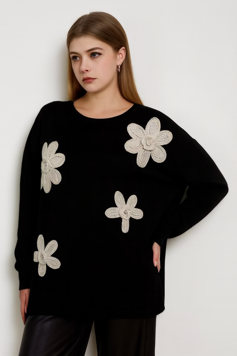 FLORAL EMBELLISHED SOFT KNIT JUMPER