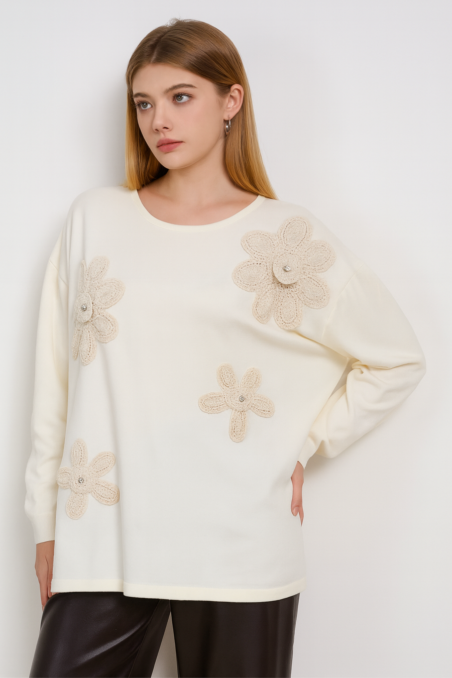 FLORAL EMBELLISHED SOFT KNIT JUMPER