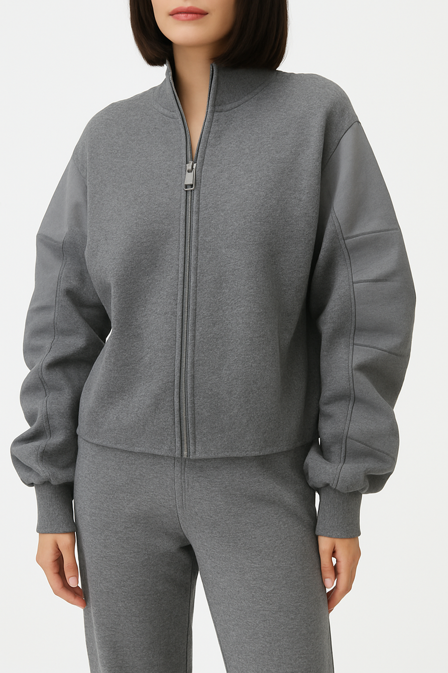 PUFFY SLEEVES ZIP UP BOMBER JACKET