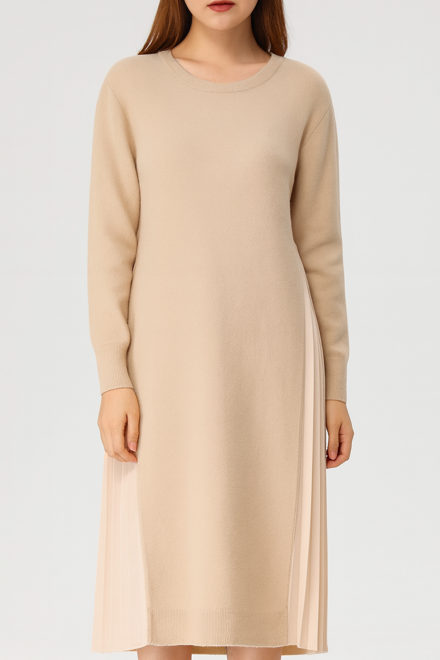 PREMIUM KNIT FULL LENGTH DRESS WITH PLEATED SIDES