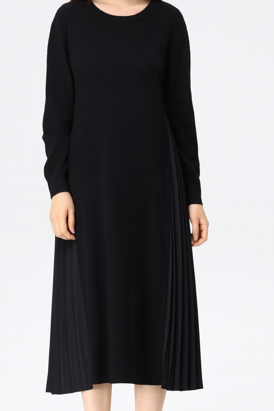 PREMIUM KNIT FULL LENGTH DRESS WITH PLEATED SIDES