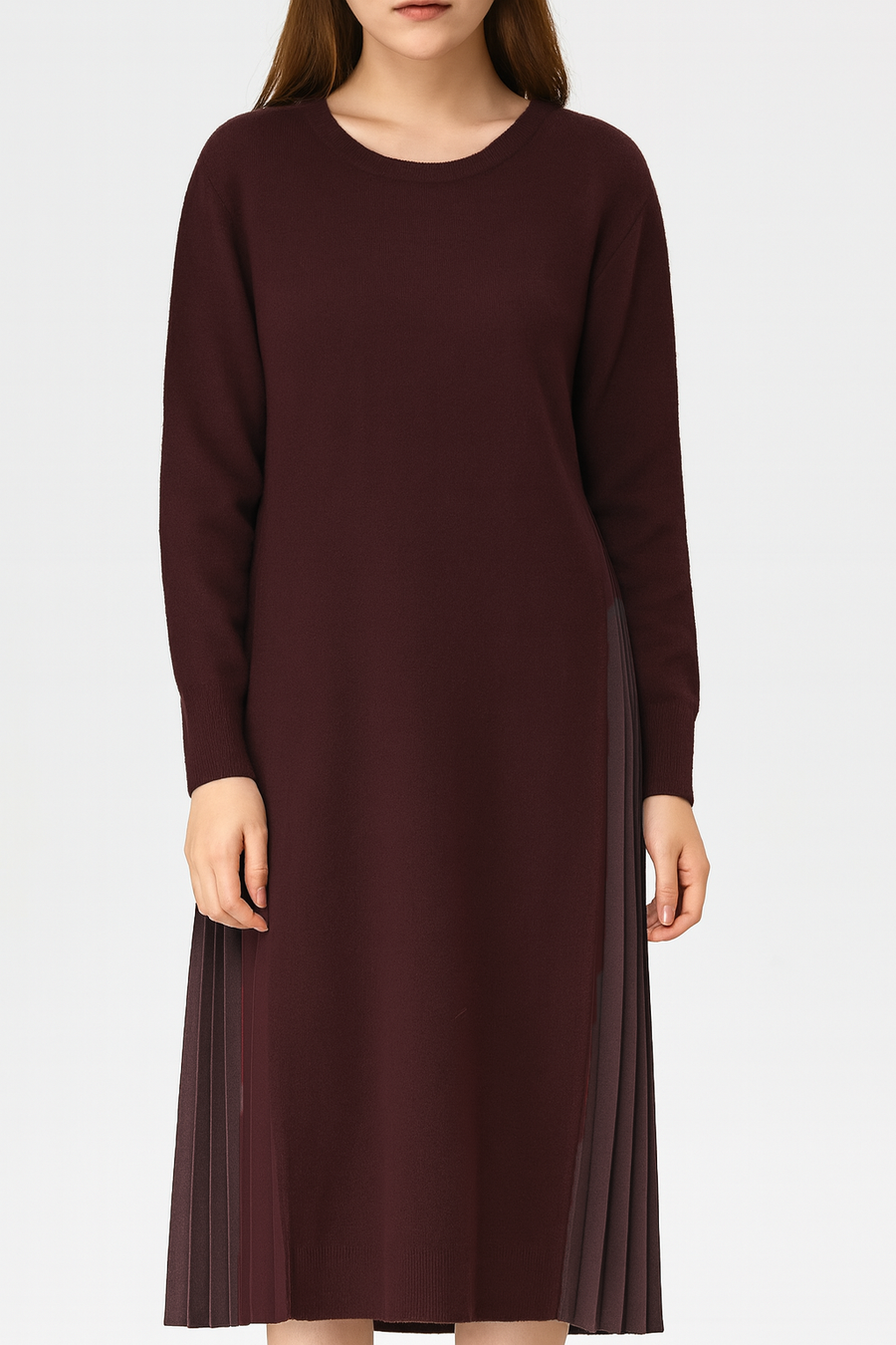PREMIUM KNIT FULL LENGTH DRESS WITH PLEATED SIDES