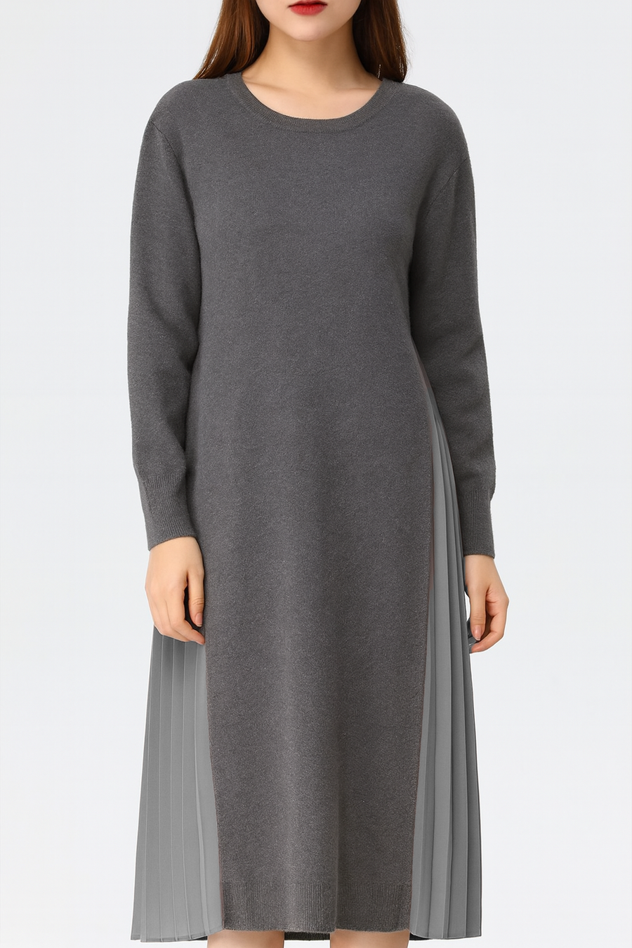 PREMIUM KNIT FULL LENGTH DRESS WITH PLEATED SIDES