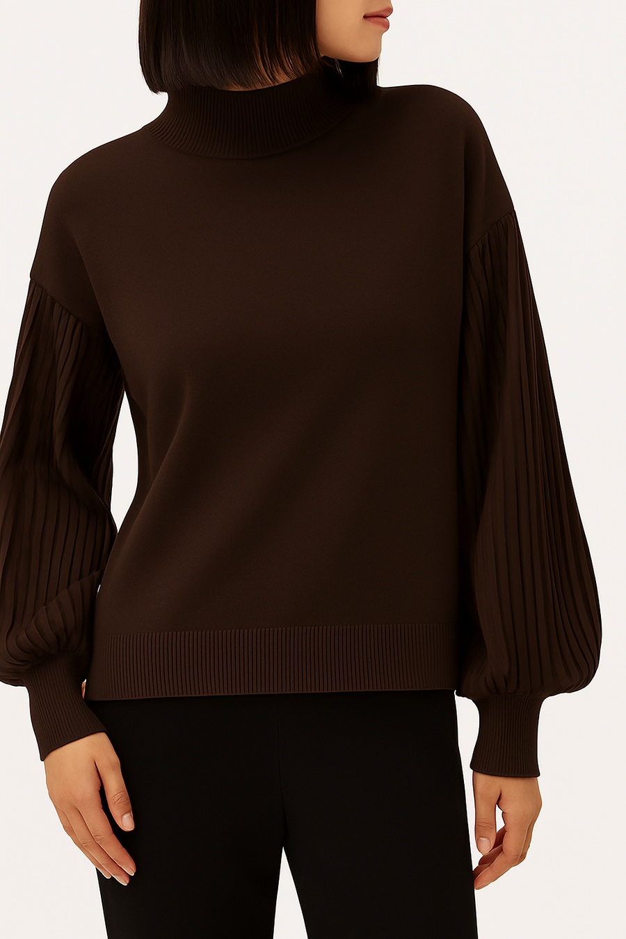 SOFT KNIT JUMPER WITH CHIFFON PLEATED SLEEVES