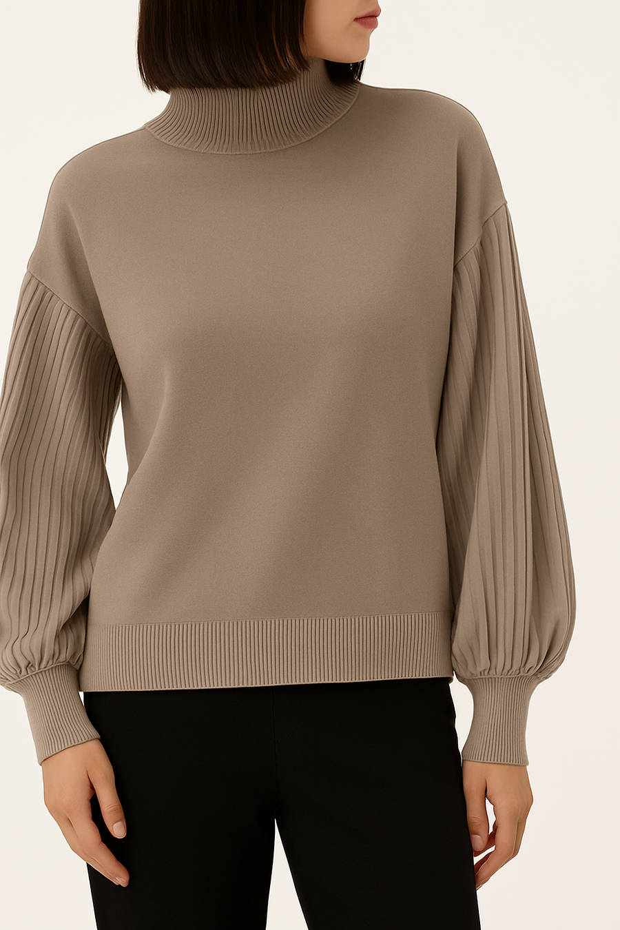 SOFT KNIT JUMPER WITH CHIFFON PLEATED SLEEVES