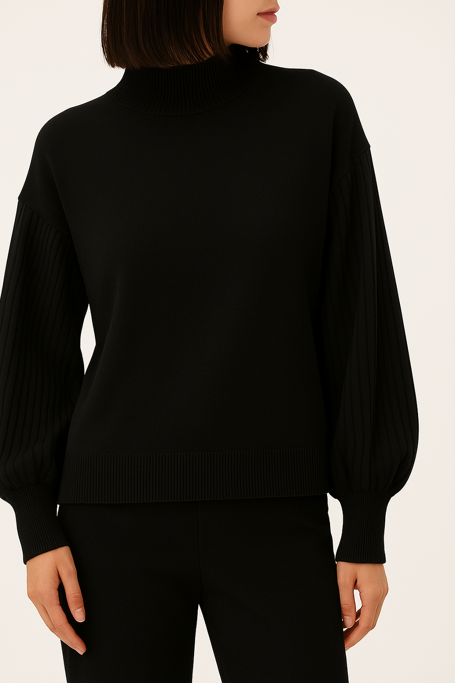 SOFT KNIT JUMPER WITH CHIFFON PLEATED SLEEVES