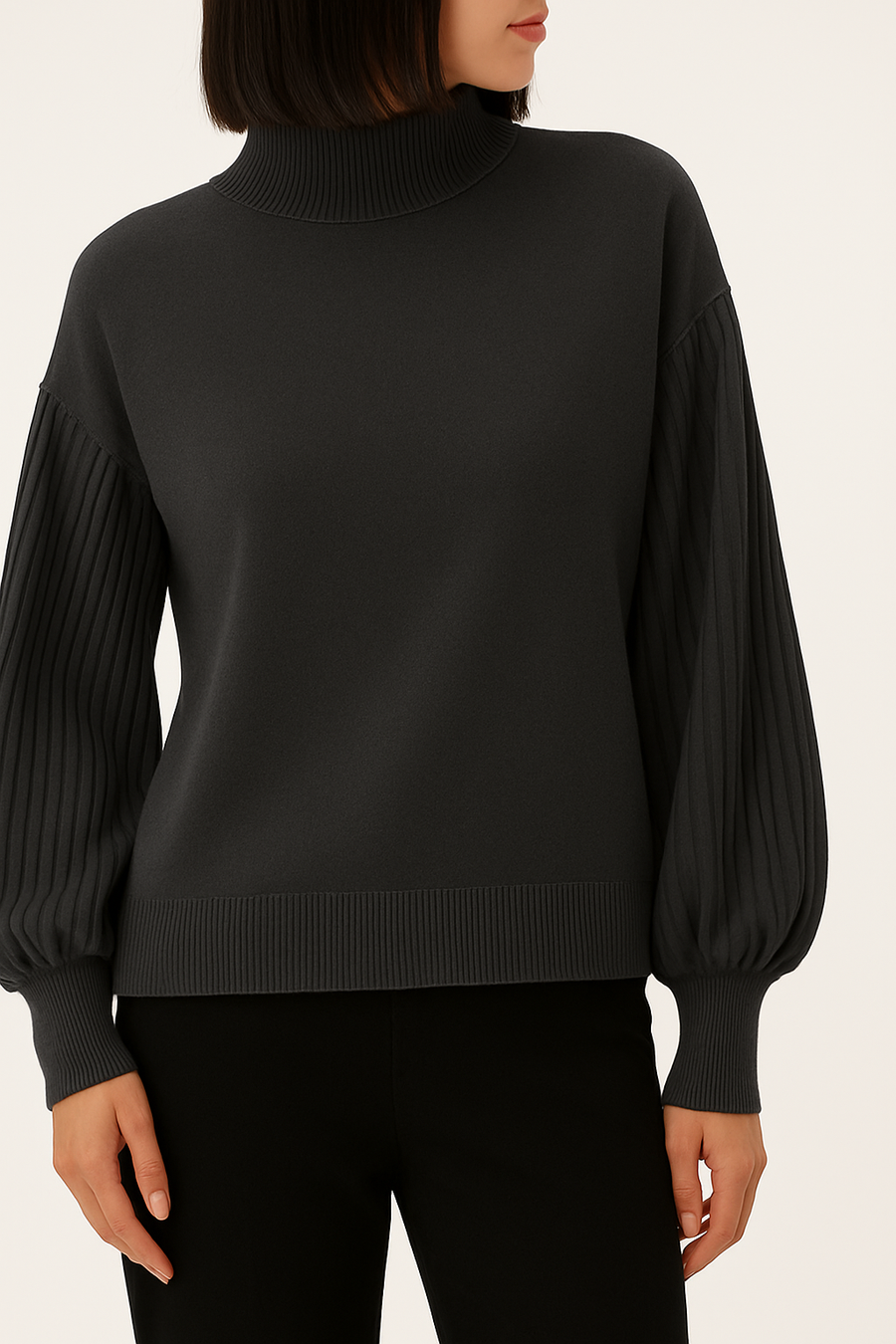 SOFT KNIT JUMPER WITH CHIFFON PLEATED SLEEVES
