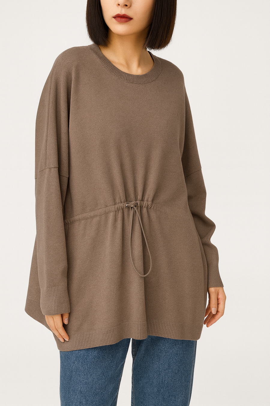 SOFT KNIT OVERSIZED JUMPER WITH RUCHED WAIST