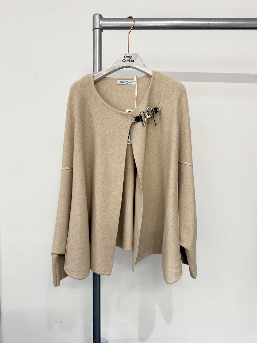 Heavy Knit Cape With Metal Buckle