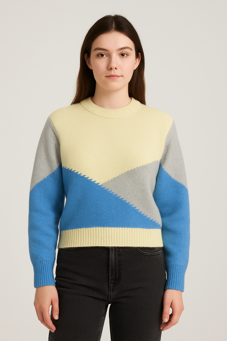 CHUNKY KNIT WOOL BLEND JUMPER IN COLOUR BLOCK DESIGN