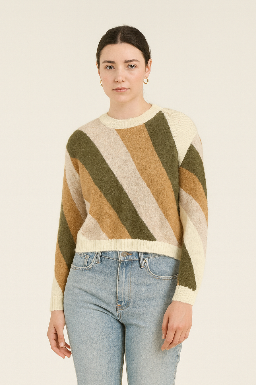 CHUNKY KNIT WOOL BLEND JUMPER IN STRIPED COLOUR BLOCK DESIGN