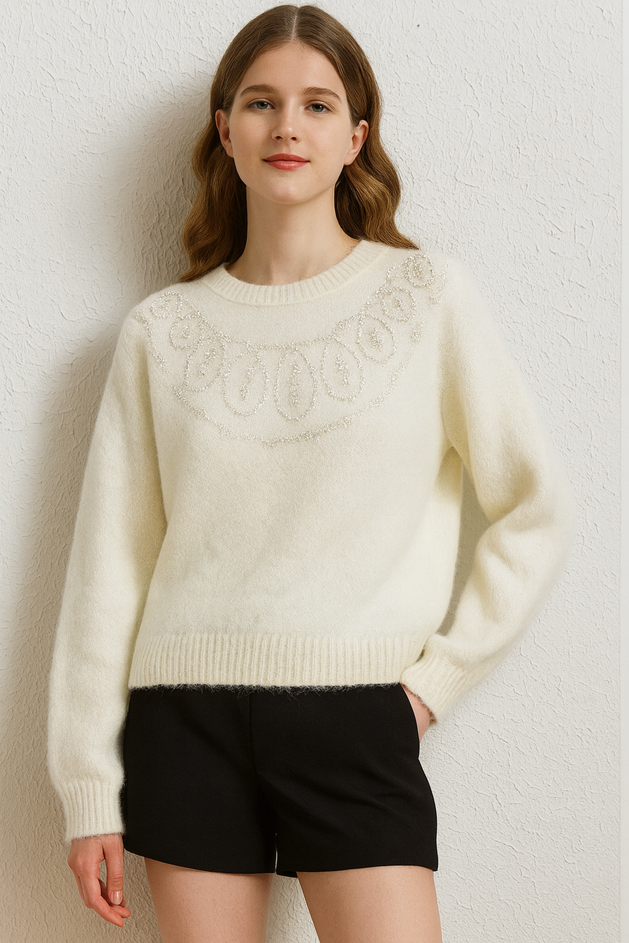 KNITTED JUMPER WITH FRONT RHINESTONE DESIGN