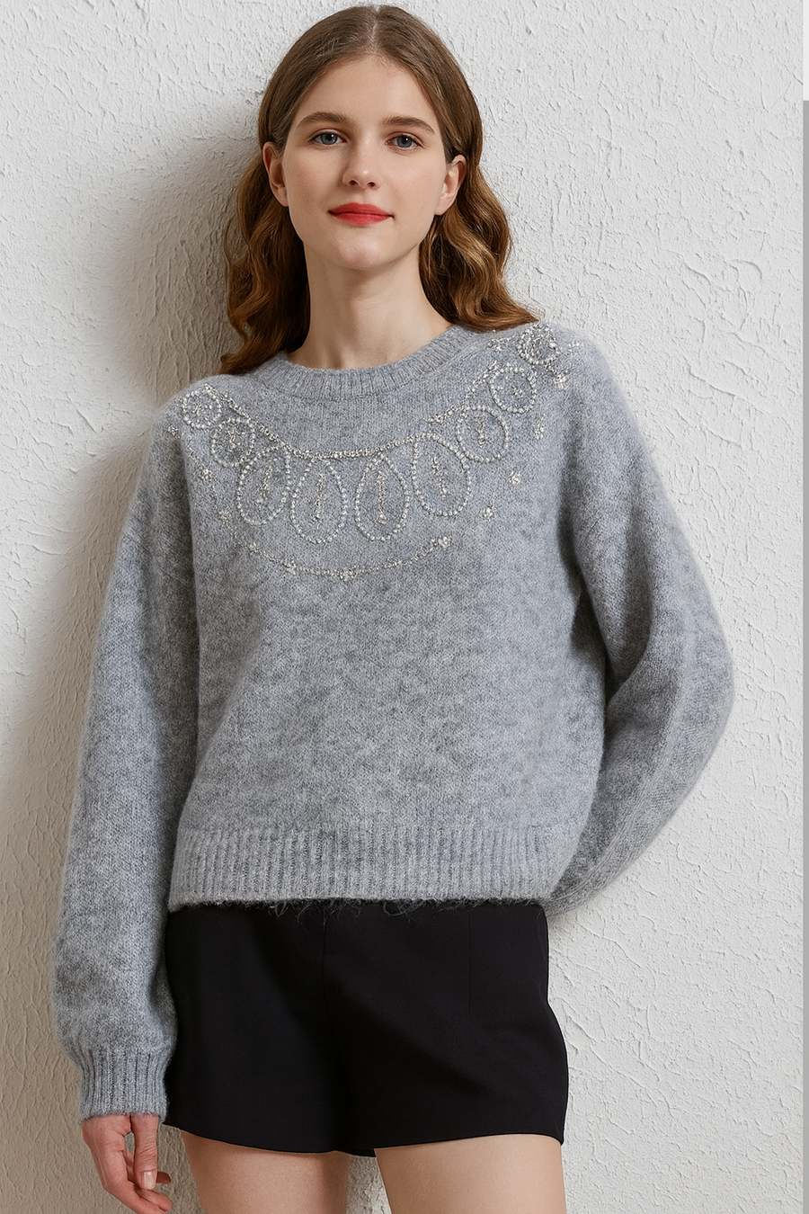 KNITTED JUMPER WITH FRONT RHINESTONE DESIGN