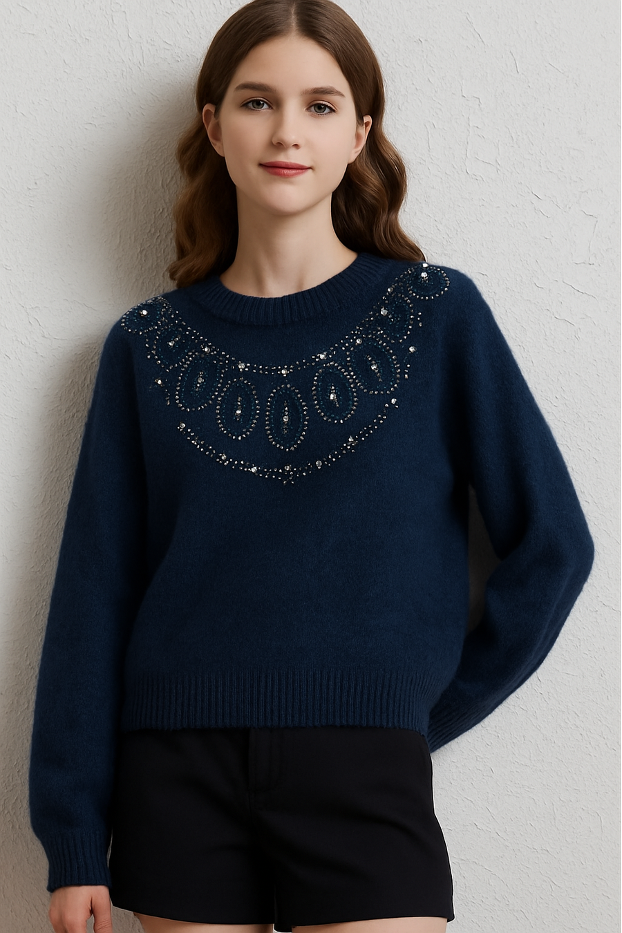KNITTED JUMPER WITH FRONT RHINESTONE DESIGN