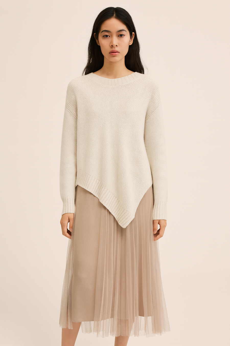 PREMIUM KNIT ASYMMETRIC JUMPER MATCHED WITH PLEATED DRESS - 2 PIECE CO-ORD