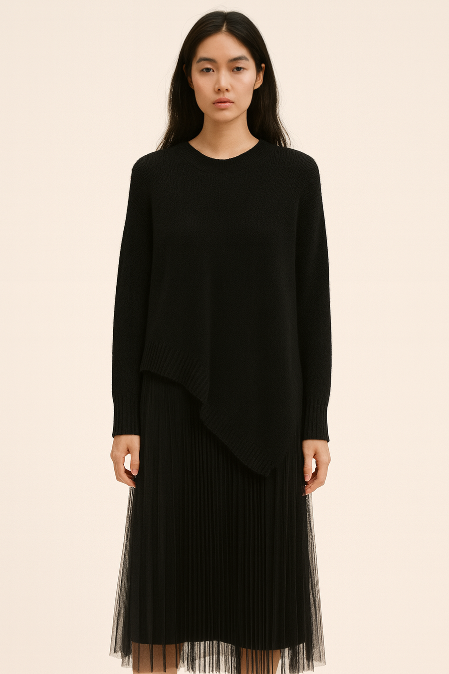 PREMIUM KNIT ASYMMETRIC JUMPER MATCHED WITH PLEATED DRESS - 2 PIECE CO-ORD