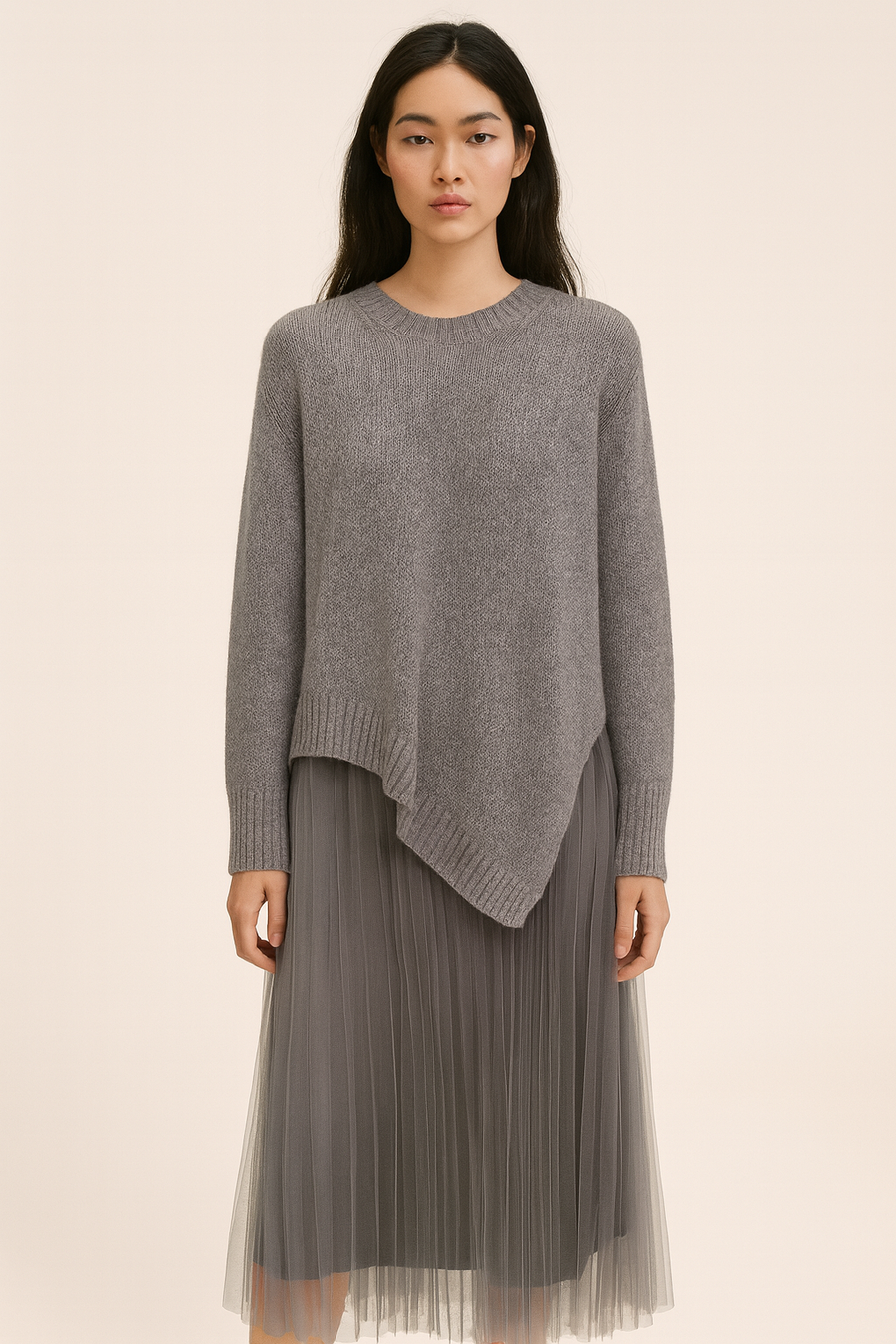 PREMIUM KNIT ASYMMETRIC JUMPER MATCHED WITH PLEATED DRESS - 2 PIECE CO-ORD