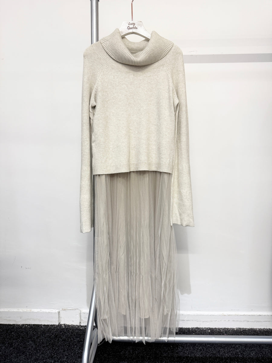 Wool Blend Premium Knit Jumper With Pleated Mesh Dress