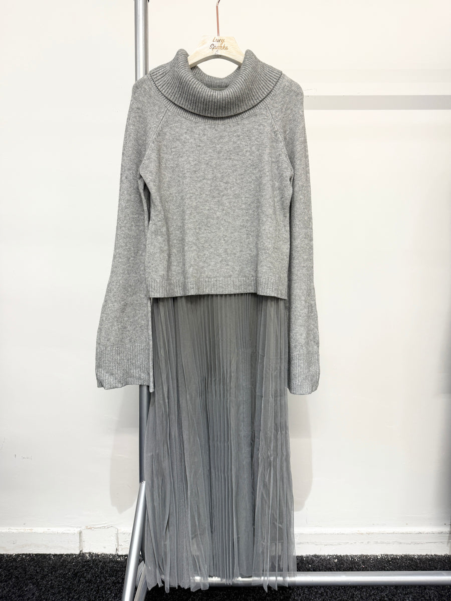 Wool Blend Premium Knit Jumper With Pleated Mesh Dress