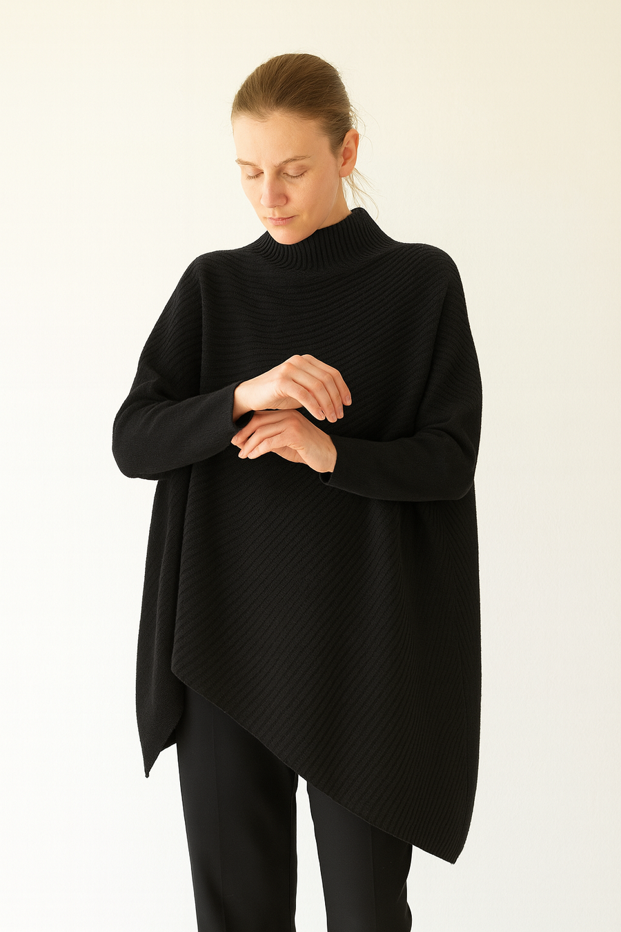 BIAS RIBBED KNIT JUMPER WITH ASYMMETRIC HEM