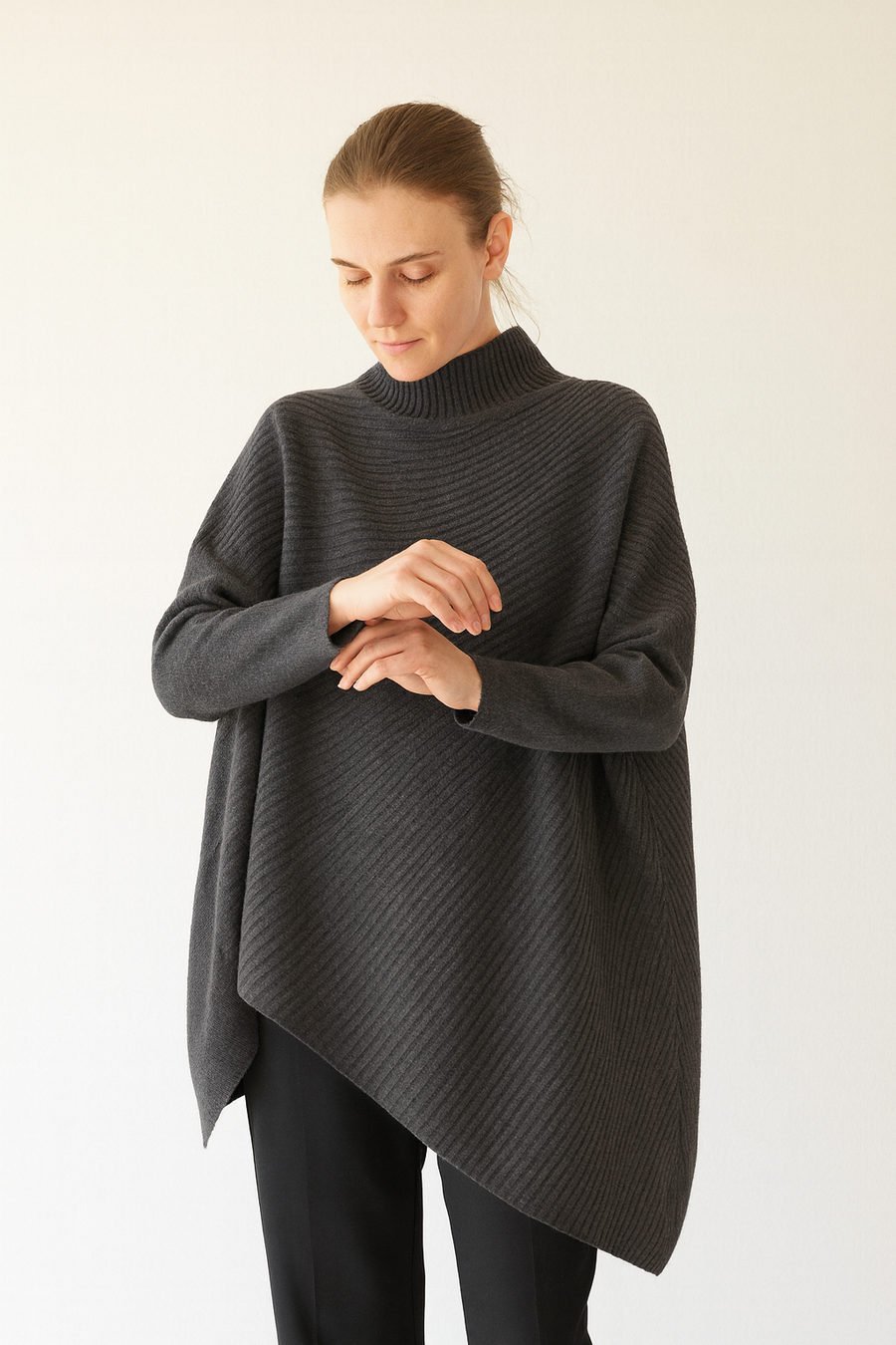 BIAS RIBBED KNIT JUMPER WITH ASYMMETRIC HEM
