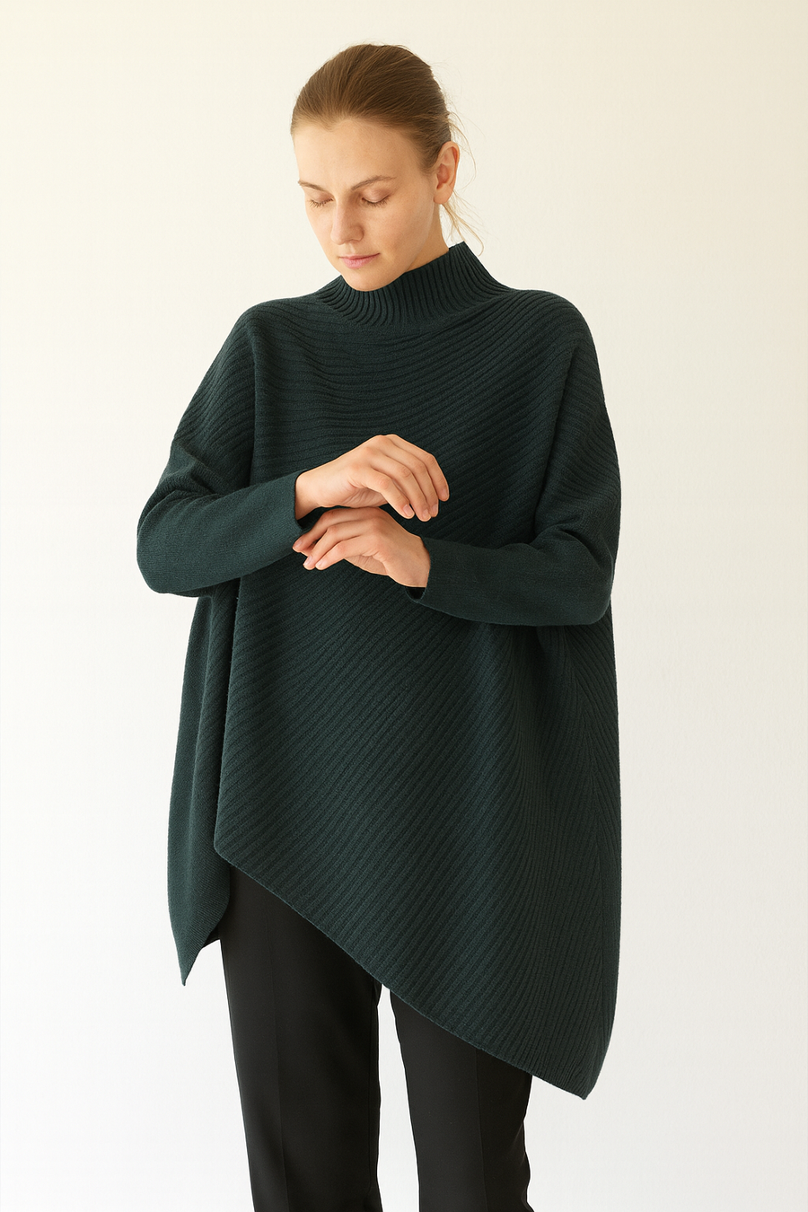 BIAS RIBBED KNIT JUMPER WITH ASYMMETRIC HEM