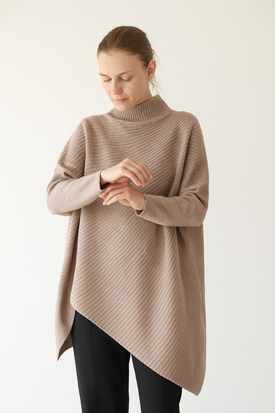 BIAS RIBBED KNIT JUMPER WITH ASYMMETRIC HEM