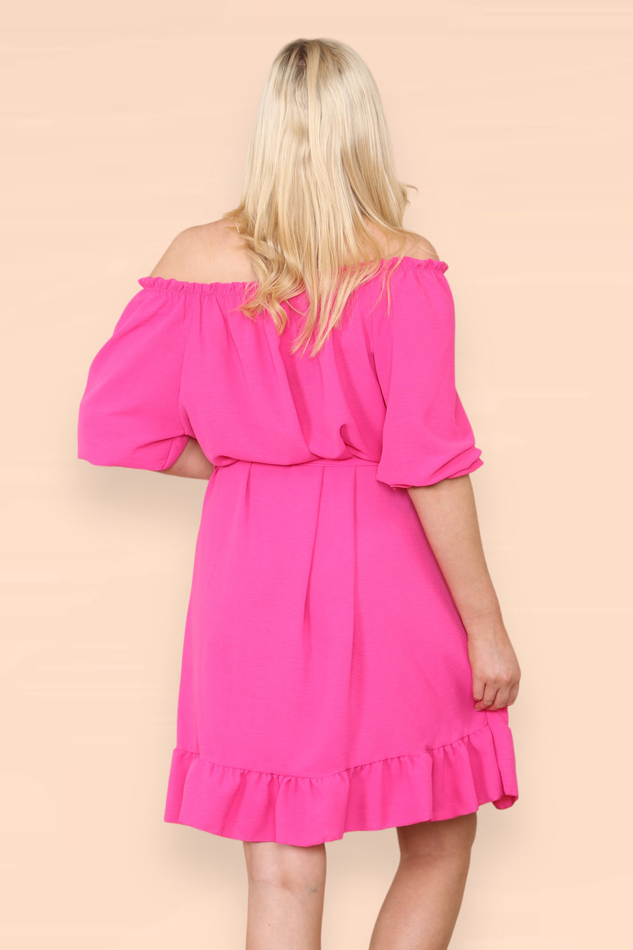 Off Shoulders Ruffled Dress with Elasticated 3/4 Sleeves