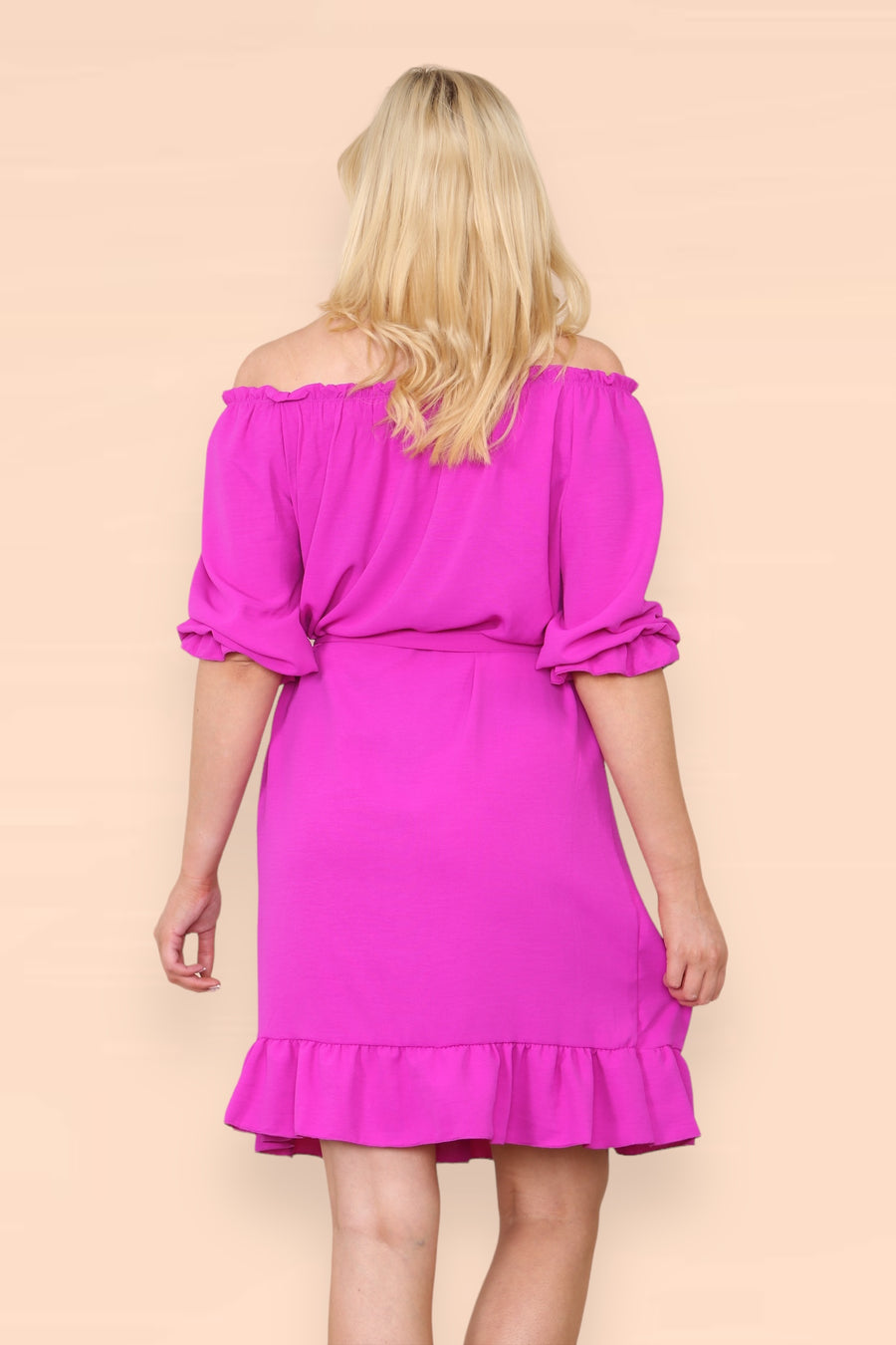 Off Shoulders Ruffled Dress with Elasticated 3/4 Sleeves