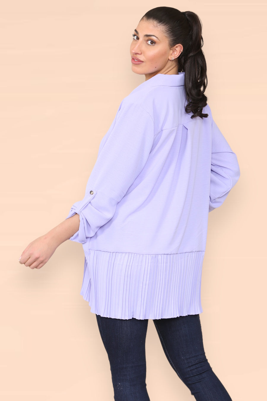 Pleated Hem Panel Shirt with Marbled Look Buttons and Sleeves