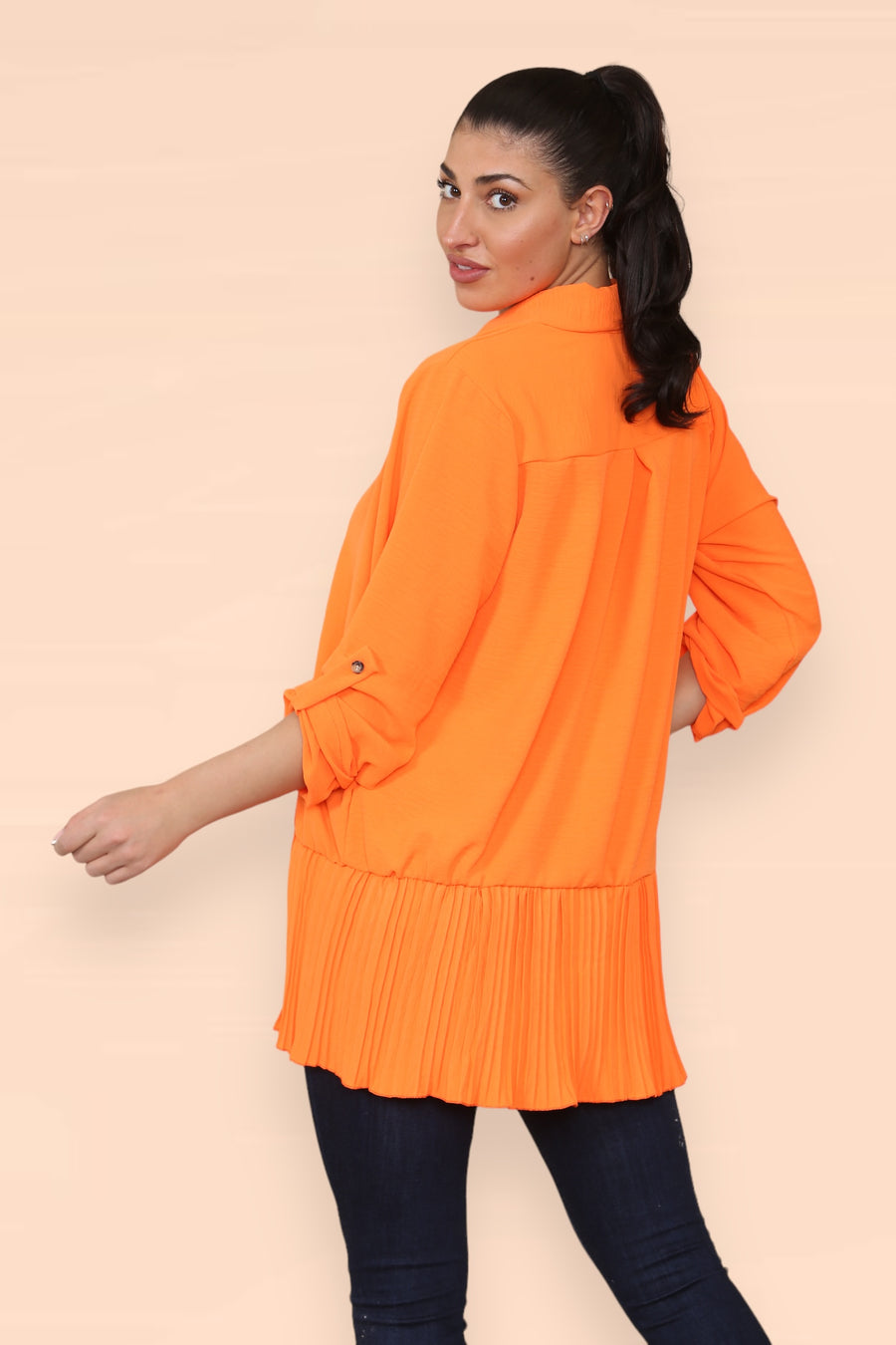 Pleated Hem Panel Shirt with Marbled Look Buttons and Sleeves