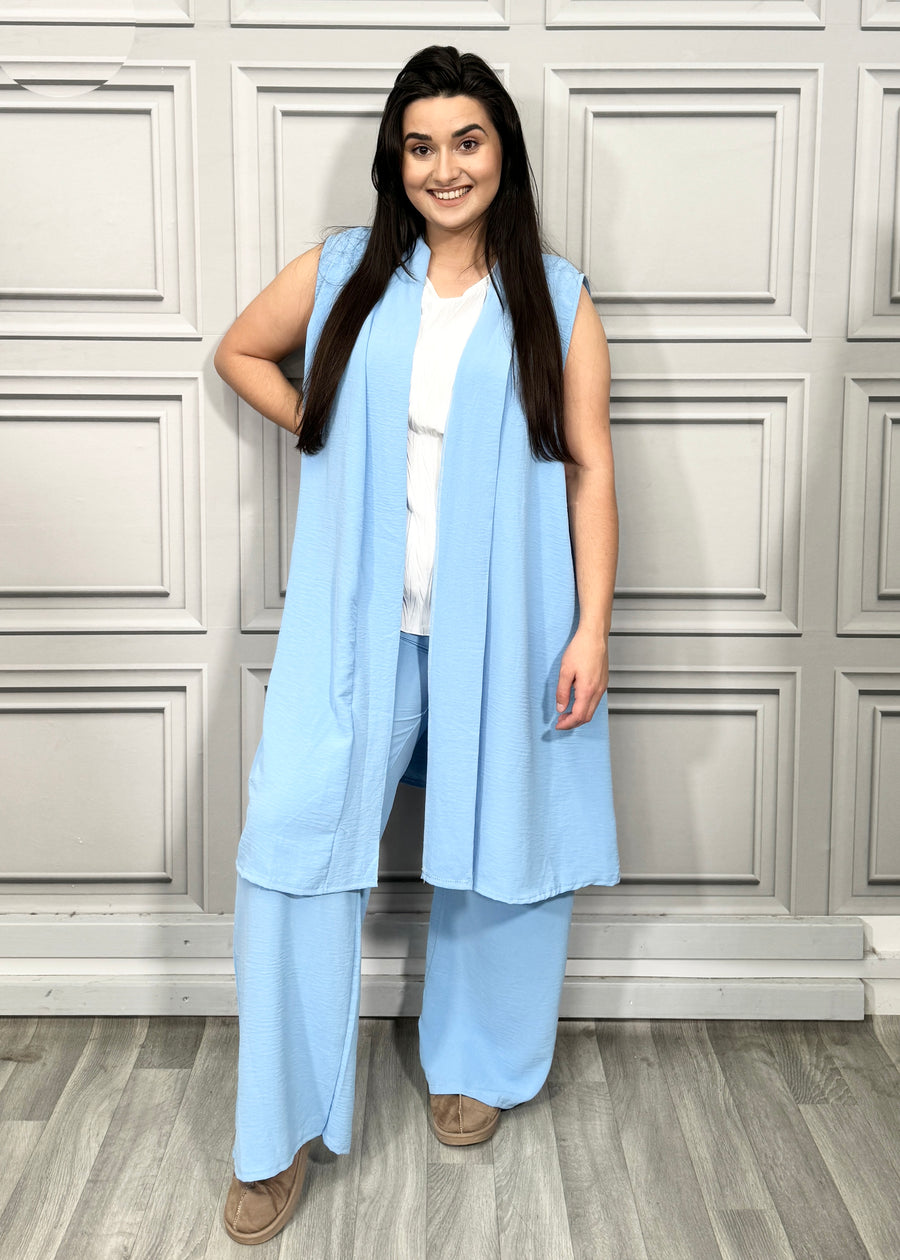 Cardigan Matched with Elasticated Waist Elongated Palazzo Trousers