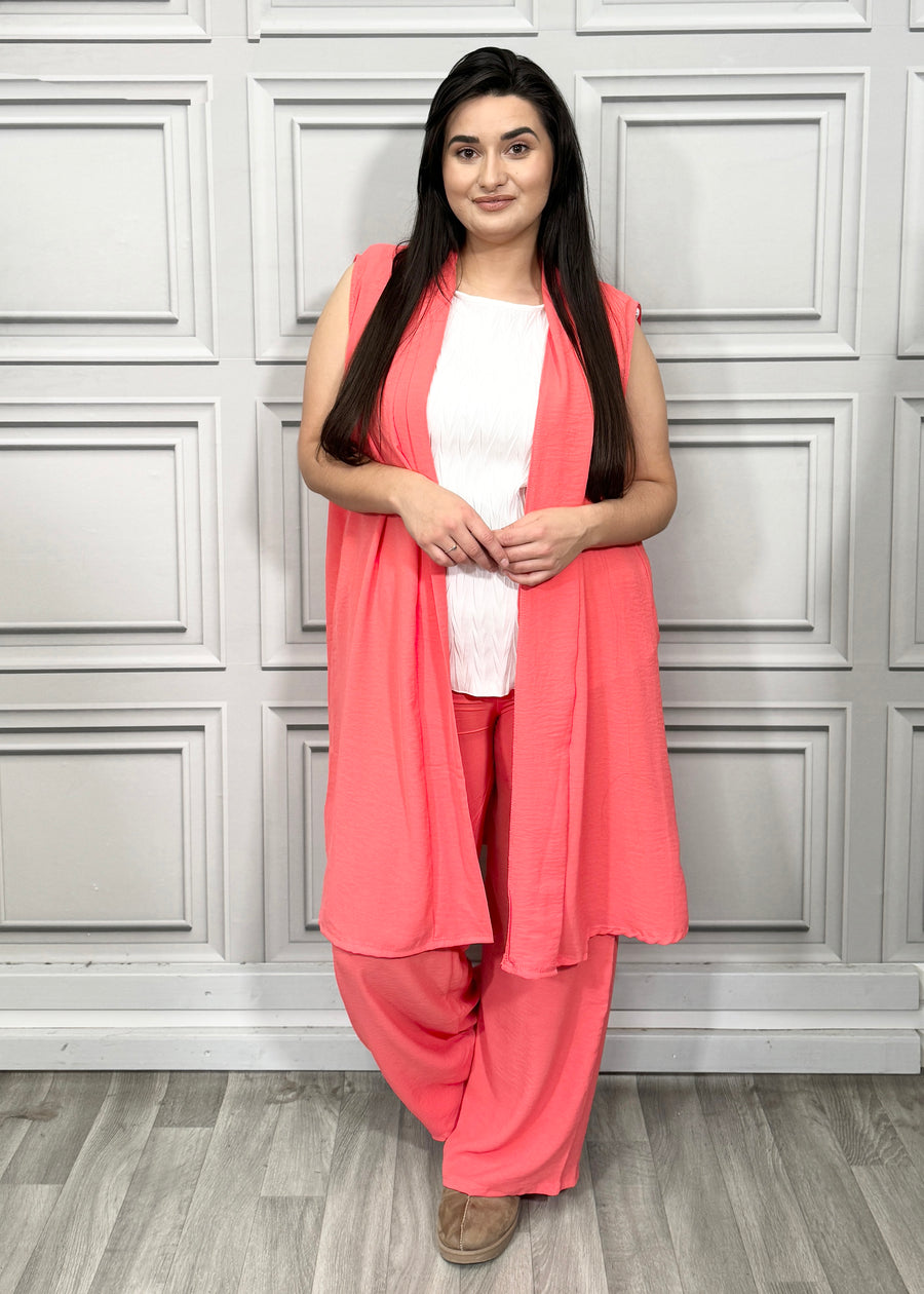 Cardigan Matched with Elasticated Waist Elongated Palazzo Trousers