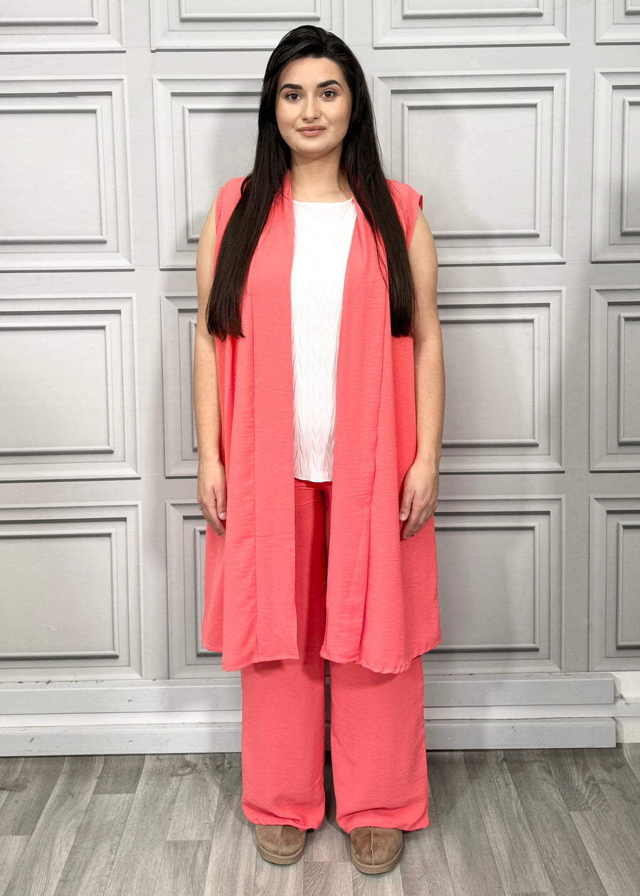 Cardigan Matched with Elasticated Waist Elongated Palazzo Trousers