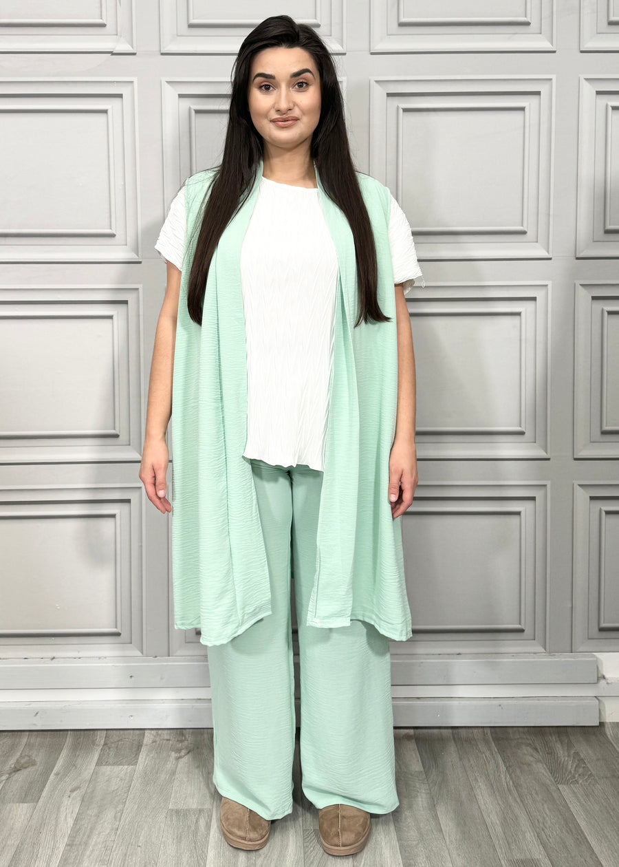 Cardigan Matched with Elasticated Waist Elongated Palazzo Trousers