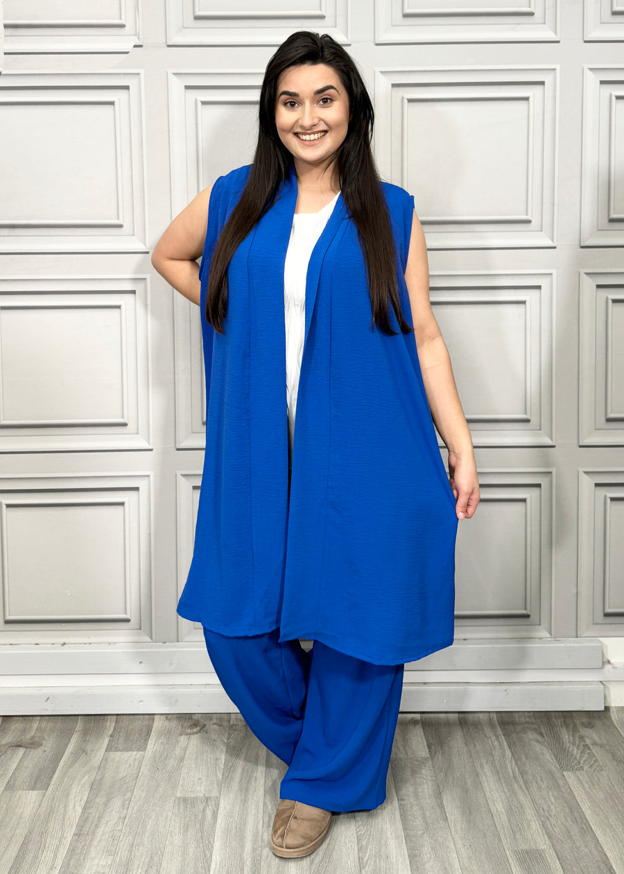 Cardigan Matched with Elasticated Waist Elongated Palazzo Trousers