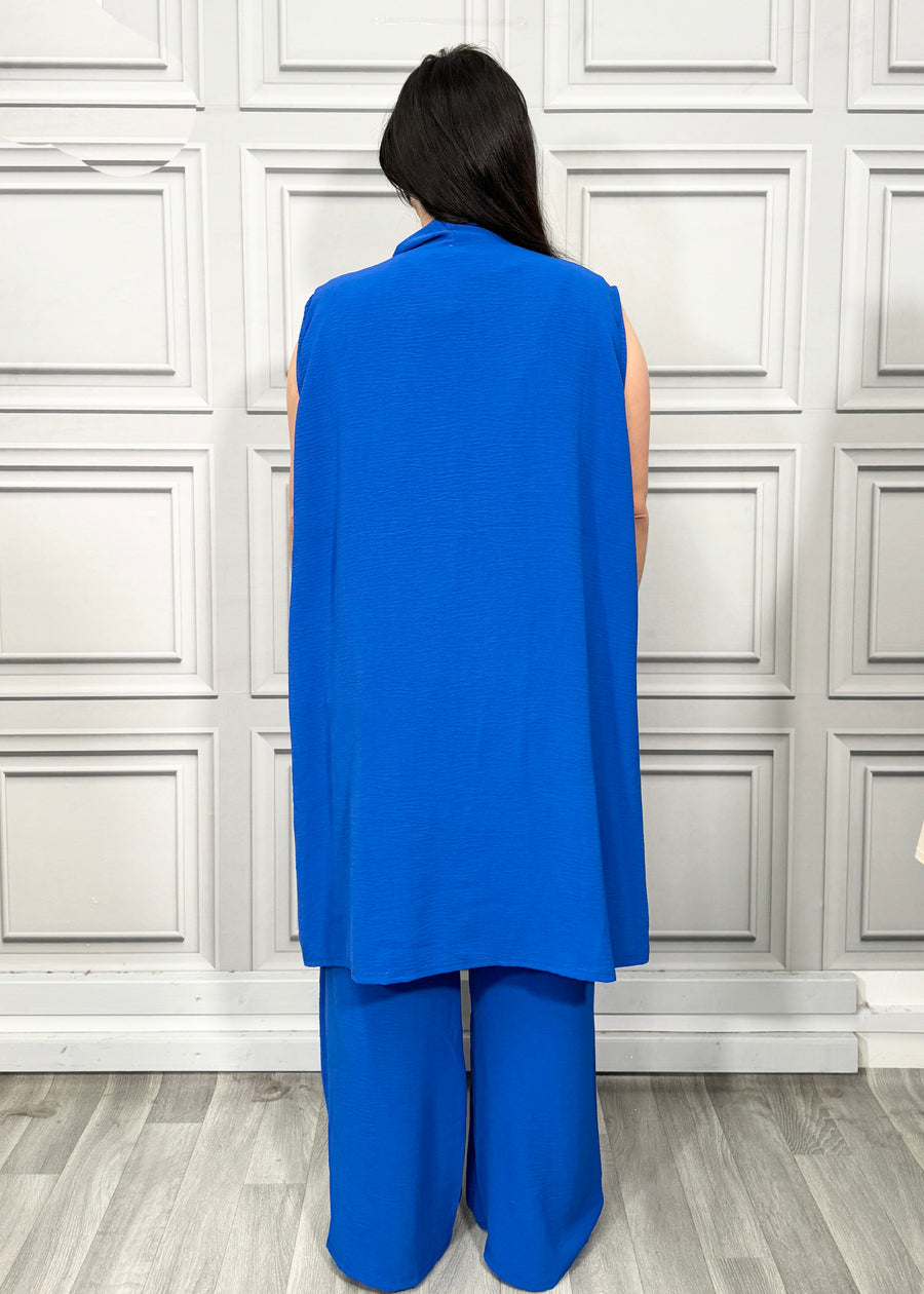 Cardigan Matched with Elasticated Waist Elongated Palazzo Trousers