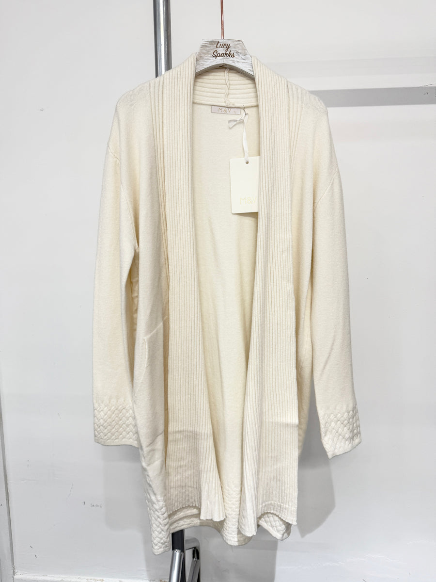 Soft Knit Cardigan With Ribbed Fold, Pockets And Intrecciato Design On Hems