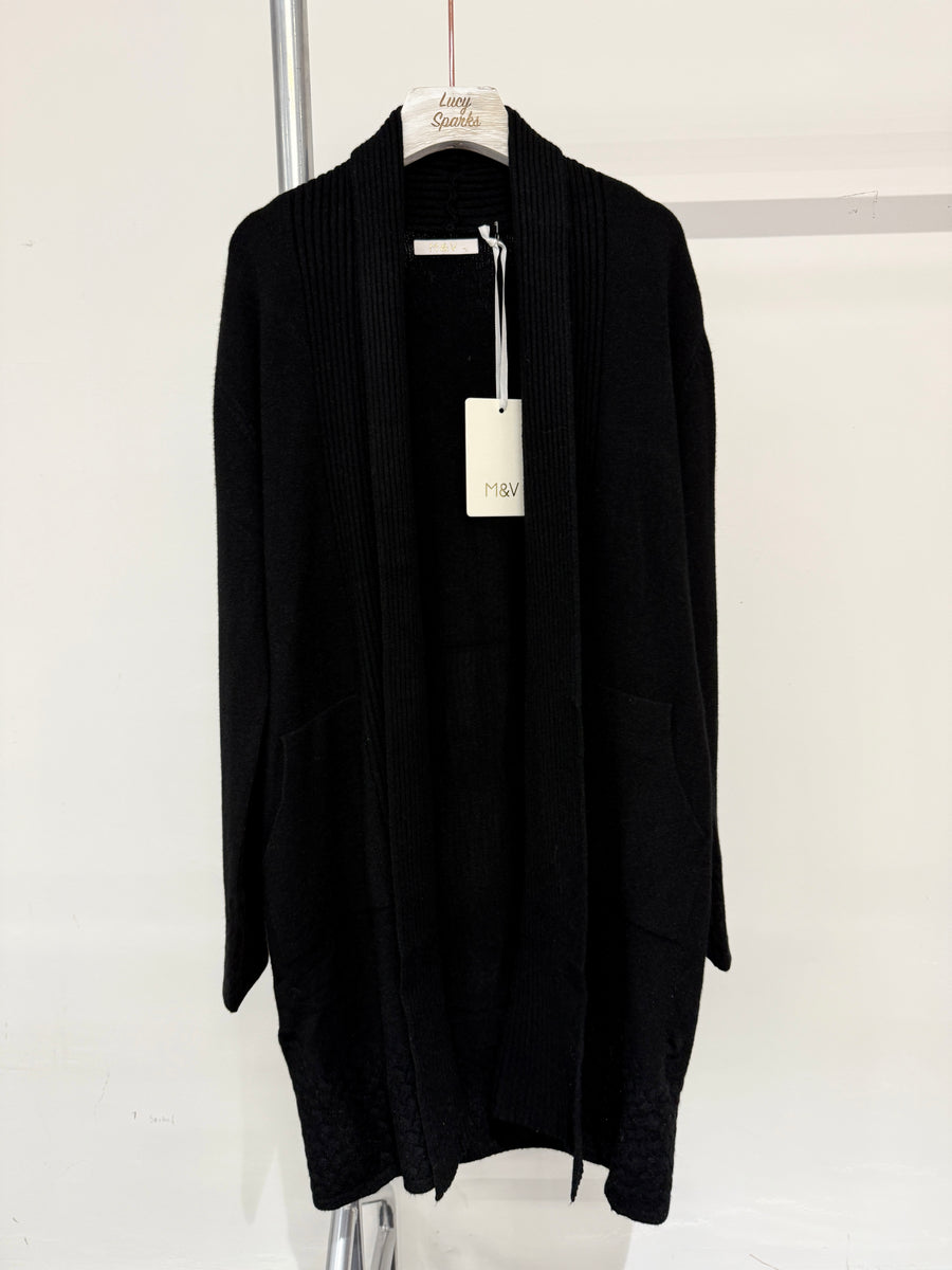 Soft Knit Cardigan With Ribbed Fold, Pockets And Intrecciato Design On Hems