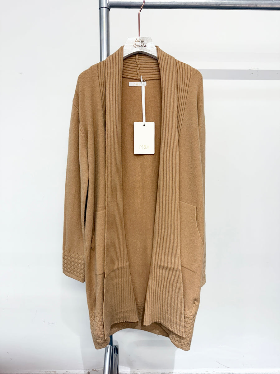 Soft Knit Cardigan With Ribbed Fold, Pockets And Intrecciato Design On Hems