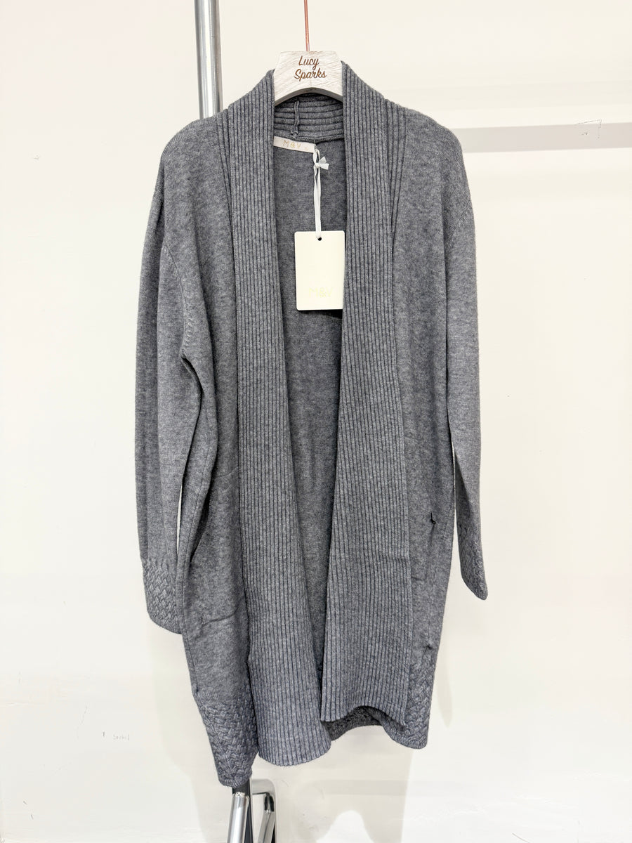 Soft Knit Cardigan With Ribbed Fold, Pockets And Intrecciato Design On Hems