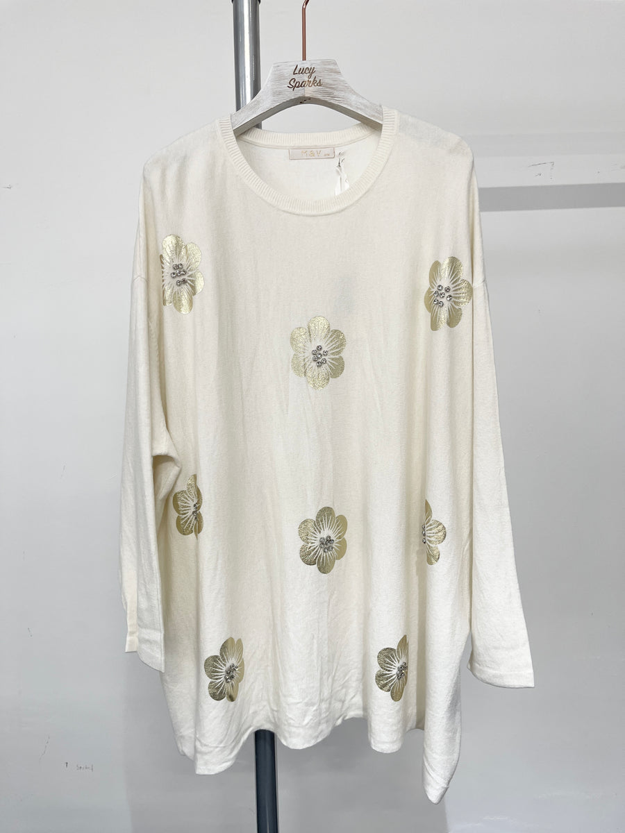 Plus Size Soft Knit Jumper With Diamond Embellished Front Print Floor Design