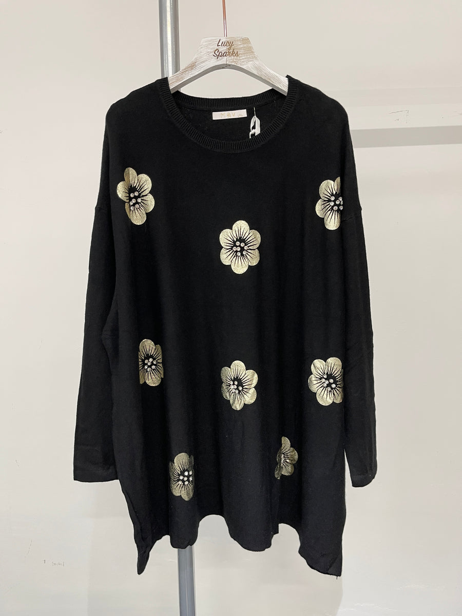 Plus Size Soft Knit Jumper With Diamond Embellished Front Print Floor Design